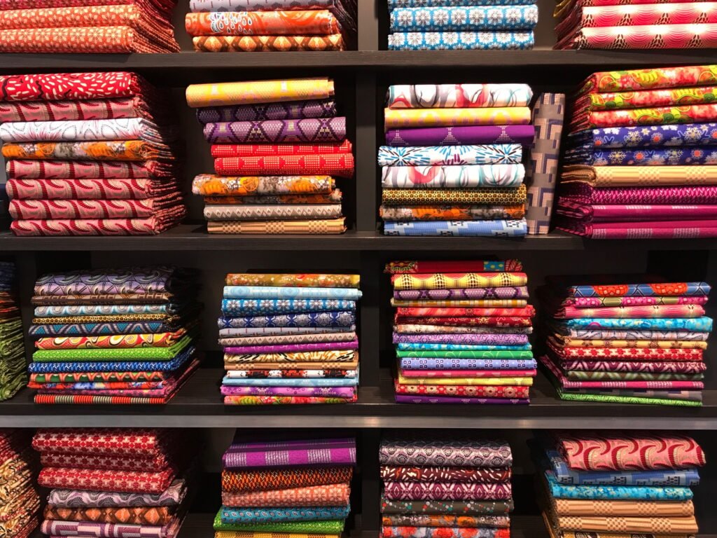 Piles of colourful African fabric